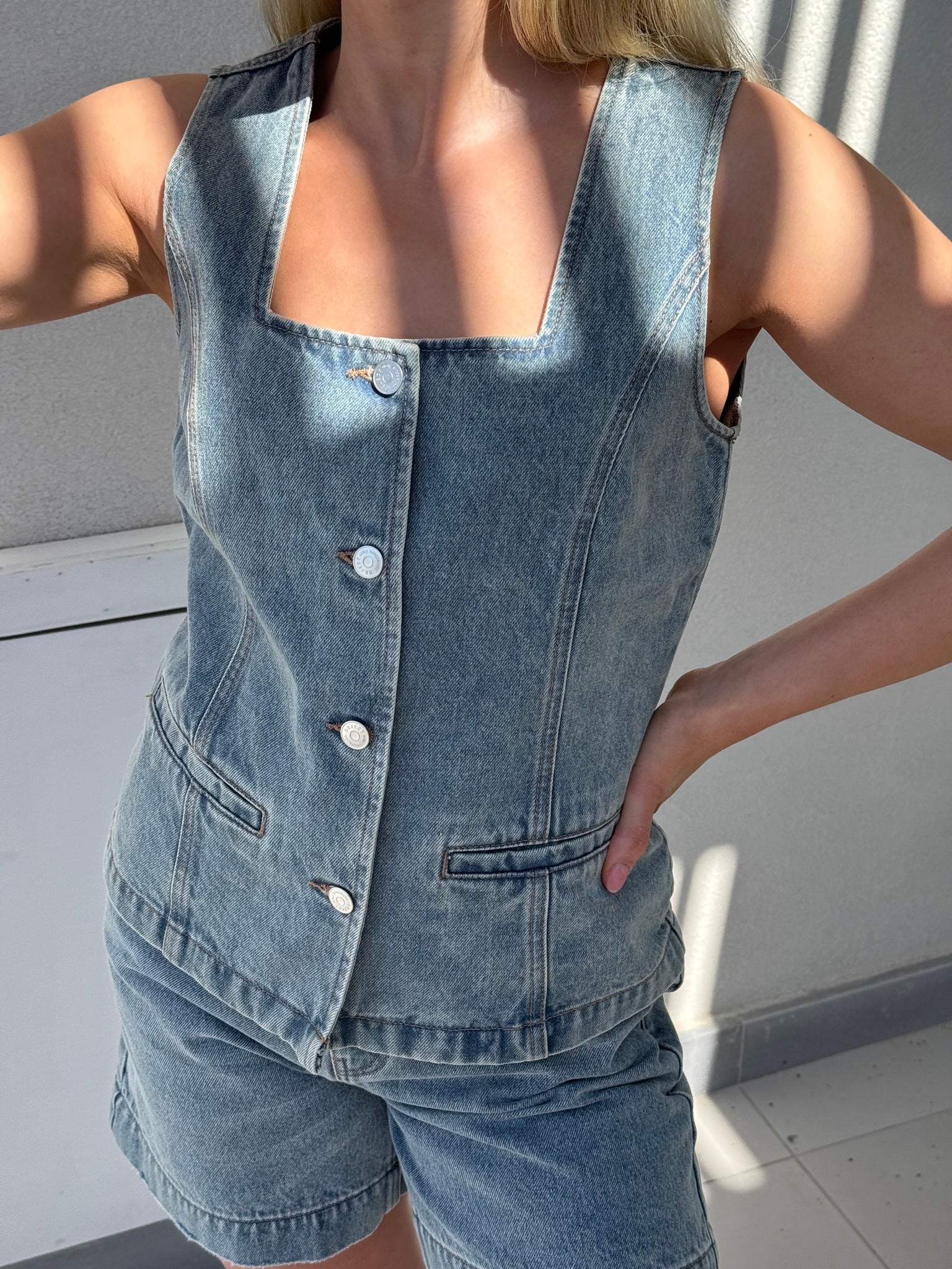 OBJJEN Tailored Waistcoat - Medium Blue Denim